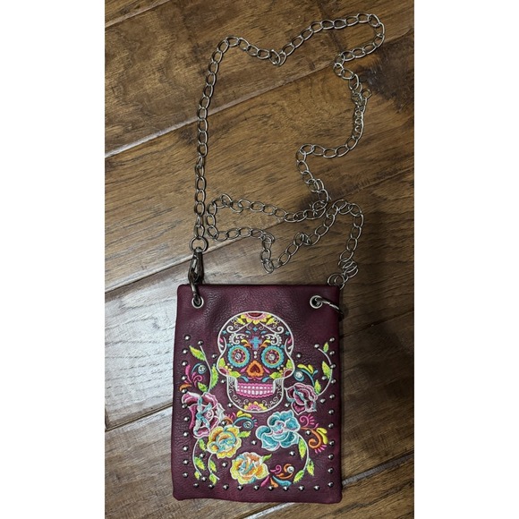 Day of the‎ Dead Crossbody  Purse with Rhinestones And embroidered Bag 6x8 - Picture 4 of 5